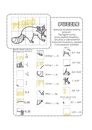 Powtórzenie wiadomości ułamki dziesiętne. Klasa 4 - puzzle Pedro