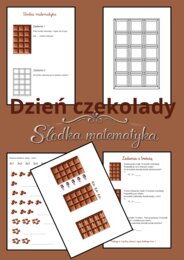 Dzień Czekolady Słodka matematyka klasa 2  - 5 kart pracy : mnożenie, dzielenie, zadania z treścią, kolorowanka, piosenka