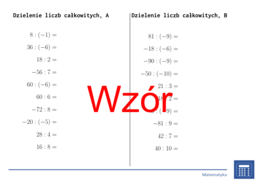 Dzielenie liczb całkowitych | matematyka | 26 kolumn