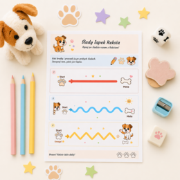 Ślady łapek Reksia – ćwiczenie grafomotoryczne