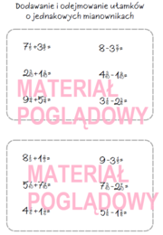 Szybkie karteczki - dodawanie, odejmowanie, mnożenie, dzielenie ułamków, działania na ułamkach (karta pracy, kartkówka kl 4, 5, 6, 7, 8)