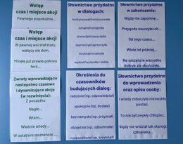 Opowiadanie twórcze – przydatne słownictwo – kolorowe karty A4