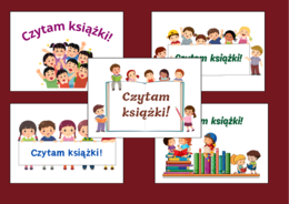 CZYTAM KSIĄŻKI - plakat - kolorowanka - BIBLIOTEKA - gazetka - napis