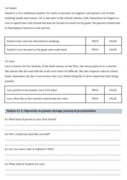 PRZYMIOTNIKI (CECHY CHARAKTERU)– Zbiór zadań do egzaminu ósmoklasisty z języka angielskiego. Poziom A2/A2+ – przymiotniki opisujące cechy charakteru, przymiotniki zaprzeczające - przedrostki( un-, dis-, in-, im-, ir-), wypełnianie luk w tekście, dialogac