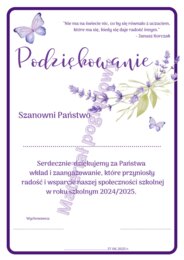 Podziękowanie dla rodziców na koniec roku szkolnego 2024/2025