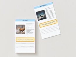 Karty z infografiką lokalnej fauny i flory. Gatunki roślin i zwierząt