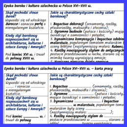 Epoka baroku i kultura szlachecka w Polsce XVI–XVII w. – notatki i karta pracy