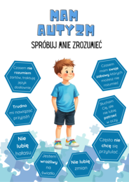 Plakat na Światowy Dzień Świadomości Autyzmu/ Mam autyzm spróbuj mnie zrozumieć