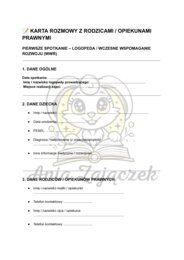 Karta rozmowy z rodzicami na pierwsze spotkanie logopedy WWR Wczesne Wspomaganie Rozwoju Logopeda