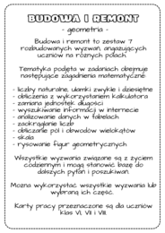 Projekt edukacyjny – klasa 6, 7, 8. Innowacja pedagogiczna. Obliczenia praktyczne. Budowa i remont. Geometria