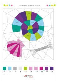Kolorowanka matematyczna, odejmowanie od 1 do 20, dzień dinozaura, prehistoria, matematyka i sztuka.