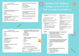 Zestaw testów - Pan Tadeusz. Księgi I, II, IV, X, XI, XII