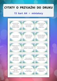 Gazetka szkolna: Przyjaźń - cytaty w ramkach (15 kart A4) + mini karty PDF - dekoracja