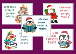 Zrób sobie prezent na BOŻE NARODZENIE - biblioteka – gazetka- wystawka – napis – 10 wersji
