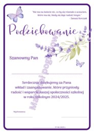 Podziękowanie dla rodziców na koniec roku szkolnego 2024/2025