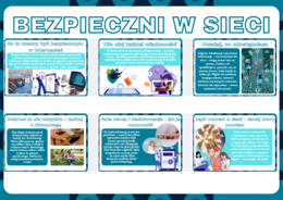Gazetka szkolna- BEZPIECZNI W SIECI- Napis + 11 kolorowych kart A4 PDF - całoroczne