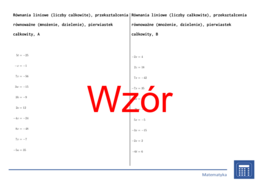 Równania liniowe (liczby całkowite), przekształcenia równoważne (mnożenie, dzielenie), pierwiastek całkowity | matematyka, algebra | 26 kolumn