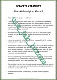 Ułamki dziesiętne, klasa 5, powtórzenie, sztafeta zadaniowa, praca w grupach