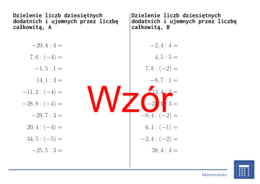 Dzielenie liczb dziesiętnych dodatnich i ujemnych przez liczbę całkowitą | matematyka | 26 kolumn