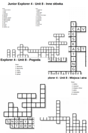 Junior Explorer 4 – Unit 8 – krzyżówki – Pogoda/Miejsca i atrakcje turystyczne/Inne słówka