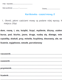 Części mowy - kartkówka, egzamin ósmoklasisty, klasa 6