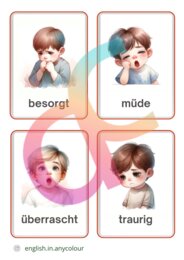Niemiecki - Gefühle - 2 układy kart obrazkowych, Bingo, Zestaw ćwiczeń z zakresu Uczuć