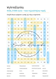 Wykreślanka "Woda - nasz najważniejszy napój".