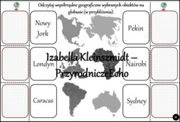 Notatka okienkowa/stacja zadaniowe/notatka interaktywna/notatka graficzna/karta pracy/sketchnotka „Szerokość i długość geograficzna”, „Współrzędne geograficzne” w pdf. Geografia 6 , dział „Współrzędne geograficzne”. Materiał wykonany na podstawie podręcz