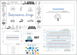 BEZPIECZNA DROGA - prezentacja PDF/tablice demonstracyjne/karty pracy + ĆWICZENIA