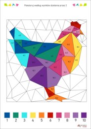 Dzielenie przez 2- pokoloruj według wyników dzielenia, kolorowanka