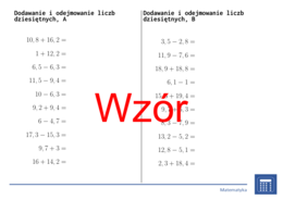 Dodawanie i odejmowanie liczb dziesiętnych | matematyka | 26 kolumn