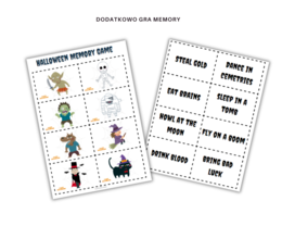 Spooky Sentences: Present Simple Worksheets Halloween Edition Arkusz ćwiczeń Karty pracy na ćwiczenie czasu Present Simple dla klasy 5 Motyw Halloween Dodatkowo Gra Memory