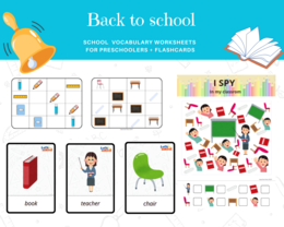 Back to school - school supplies - zestaw 6 kart pracy na początek roku szkolnego, przybory szkolne, wyposażenie klasy, karty obrazkowe, sudoku, I spy, przedszkole, zerówka. worksheets, very young learners, ESL, EFL
