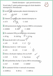 Ułamki dziesiętne - quiz powtórzeniowy