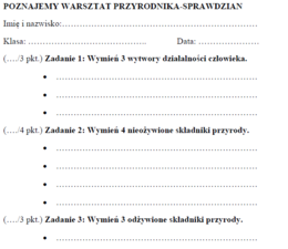 Poznajemy warsztat przyrodnika - sprawdzian