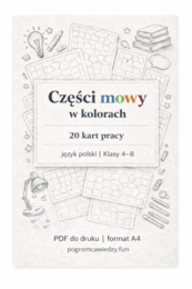 Części mowy w kolorach  - 20 kart pracy (kl.4-8)