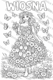 PANI WIOSNA - kolorowanka XXL do druku 9xA4 + miniatura A4; plakat; dekoracja; świetlica