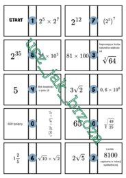 Potęgi i pierwiastki, powtórzenie wiadomości, domino, klasa 7