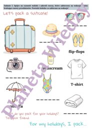 🌞WAKACYJNA KARTA PRACY 🌞 – SUMMER FUN – KLASY 1-3 SZKOŁY PODSTAWOWEJ - POZIOM A1/A1+ - WAKACYJNE SŁÓWKA, WYKREŚLANKA, SPAKUJ WALIZKE!, OPISZ OBRAZEK, CO LUBISZ ROBIĆ LATEM + ODPOWIEDZI