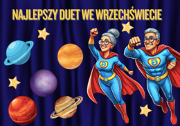 Gazetka na Dzień Babci I Dziadka' Najlepszy duet we Wrzechświecie"| Główna grafika to plakat 4 x A4| W zestawie puzzle- niespodzianka!