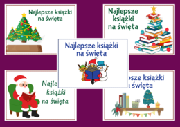 Najlepsze książki na święta – BIBLIOTEKA – Boże Narodzenie - gazetka- wystawka – napis – 10 wersji