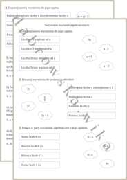 Zapisywanie wyrażeń algebraicznych - karta pracy