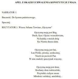 Scenariusz apelu z okazji uchwalena Konstytucji 3 Maja