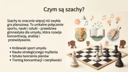 Edukacja przez szachy w szkole – prezentacja PDF (15 slajdów), rozwój myślenia, koncentracji i matematyki