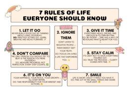 Plakat: 7 RULES OF LIFE EVERYONE SHOULD KNOW 7 Zasad Życia, które KAŻDY nauczyciel powinien znać