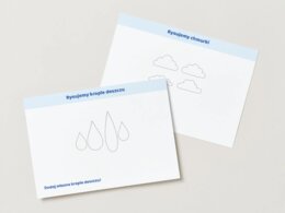 Rysowanie po śladzie: krople deszczu, chmurki, kalosze, parasole