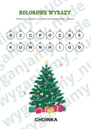 Kolorowe wyrazy - z jakich liter składa się wyraz. Pokoloruj bombki