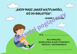 Wkładki do książek. Zakończenie roku szkolnego. Klasy 1-3 . Wzór 9 (chłopiec i dziewczynka osobno)
