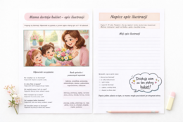 Mama dostaje bukiet - opis ilustracji [Karta pracy]