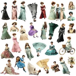 Zestaw obrazów wiktoriańskich kobiet SVG, PDF, PNG, EPS JPG.